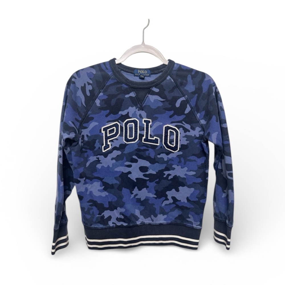 Polo by Ralph Lauren Boy’s Blue Camouflage Crewneck Sweater